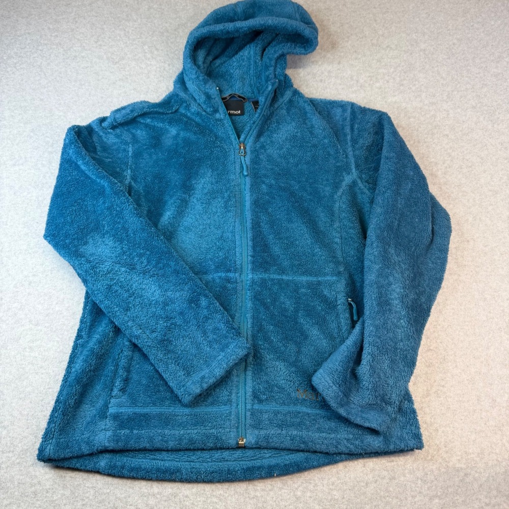 Marmot Womens Medium Teal Blue High Pile Fleece Full Zip Hooded Jacket Hoodie